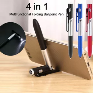 4 in 1 Folding Ballpoint Pen LED Light Mobile Phone Stands Holder Pen Night Read - Picture 1 of 20