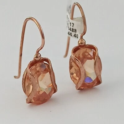 Серьги из розового золота 9 карат с натуральным застегивающимся кристаллом персиком классические капли вне времени - Изображение 1 из 4