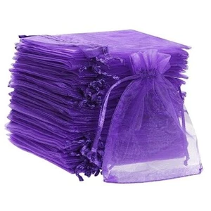100pcs Organza Bags Satin Drawstring Organza Pouch Mother's Day Purple - Picture 1 of 8