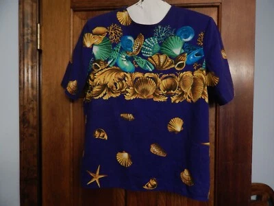 Blusa vintage para mujer Jerell púrpura manga corta concha marina, talla 4 Foto 1 de 4