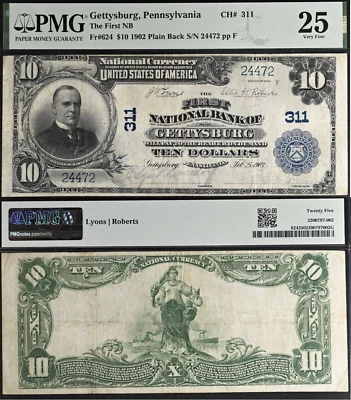 1902 $10 National Bank Gettysburg, Pennsylvania CH# 311 - PMG Very-Fine 25 - Image 1 of 4