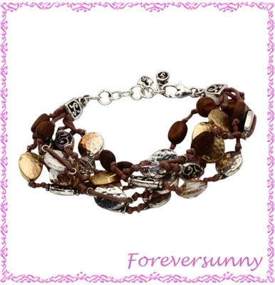 Brighton Riviera Brown Wood Two-Tone Hammered  Corded Bracelet - Image 1 of 3