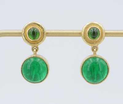 Pendientes colgantes Elizabeth Locke 19k vidrio verde intaglio cabina putto y pato EG2707 Foto 1 de 4