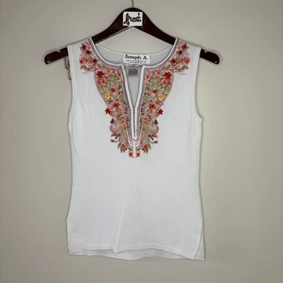 Джозеф А. Белый топ без рукавов с цветочным рисунком вышитый дизайн женщин M - Изображение 1 из 4