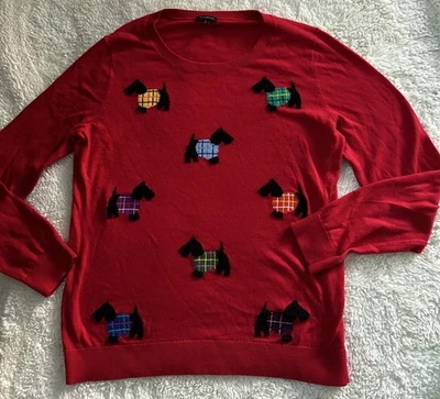 Talbots Scottie Dog Womens Red Pullover Sweater SZ M Holiday Embroidered EUC - Image 1 of 4