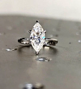 Anillo de boda de diamantes marquesa de oro blanco sólido de 14 k cultivado en laboratorio con certificación IGI de 2 quilates - Imagen 1 de 7