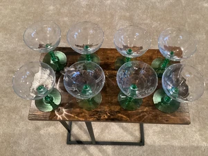Vintage green & clear etched glass stemware wine glasses-set of 8 - Picture 1 of 4
