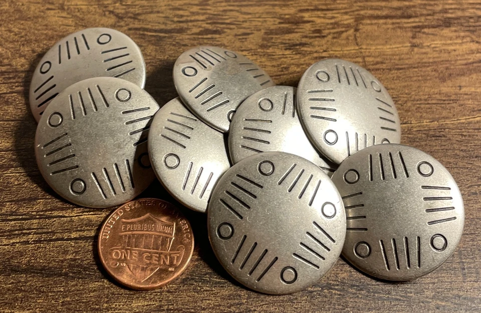 8 Large Antiqued Silver Tone Metal Shank Buttons Slight Dome 1 1/8" 28mm 7409 - Image 1 of 2