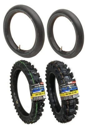 Juego de neumáticos delanteros y traseros Kawasaki KLX110 KX60 65 Dunlop MX34 con tubos de alta resistencia Foto 1 de 4