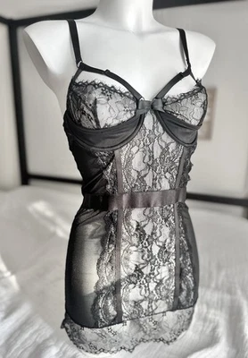 Vestido Lencería Ohh La La Cheri Talla Mediana Negro Malla Encaje Chemise Foto 1 de 4