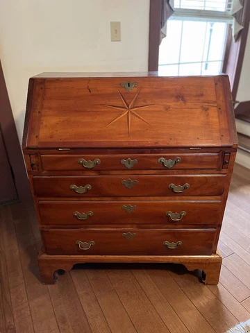Antique 18th Century American Chippendale 7 Point Inlay Star Slant Front Desk Cover