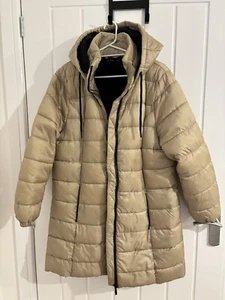 F&F Beige Gold Bronze Padded Hooded Coat Medium 10-12 - Picture 1 of 8