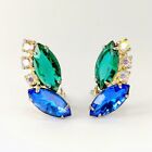 Vintage D&E JULIANA Aqua Blue & Emerald Green Crystals w AB Rhinestone Earrings