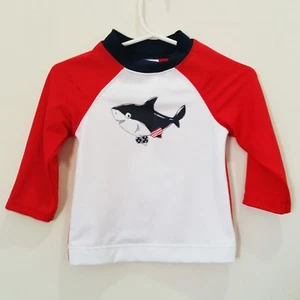 Gymboree Baby Boys Swim Suit Rash Boy Top Size 6-12 Mo Shark Red & Blue UPF 50+ - Picture 1 of 4