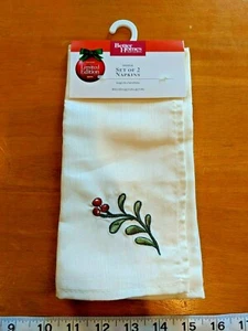 Better Homes Garden Ltd Edition Set 2 Napkins Green Embroidered Mistletoe 18x18 - Picture 1 of 6