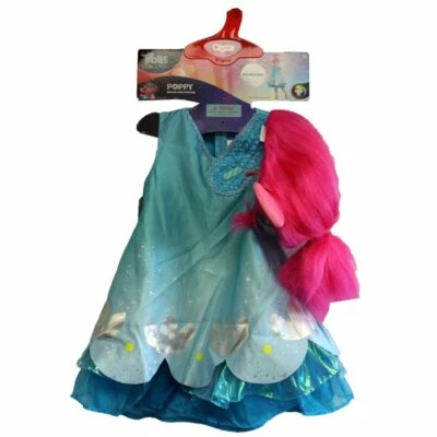 DISGUISE DREAMWORKS KID'S TROLLS WORLD TOUR POPPY 服装 带 WIG * 选择尺寸 * — 第 1/3 张图片