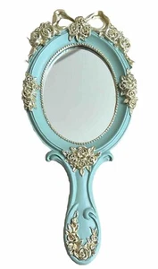 Specchio decorativo principessa reale verde/oro a mano decorazione festa rose oro e fiocco - Foto 1 di 9