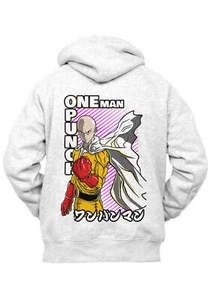 Felpa con Cappuccio Bianca Retro One Punch Man Saitama Anime Uomo Donna Bambino - Foto 1 di 2