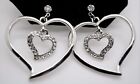 C337 Cute Double heart shape Rhodium Plated Clear stone Fashion Pierce Earring
