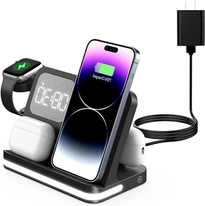 7 in 1 Charging Station for iPhone, Wireless Charging Station, Alarm Clock, Nigh - Photo 1 sur 24