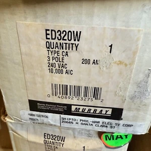 MURRAY ED320W BREAKER 3POLE 200A 240V 10KAIC NEW IN BOX READY TO SHIP - Picture 1 of 1