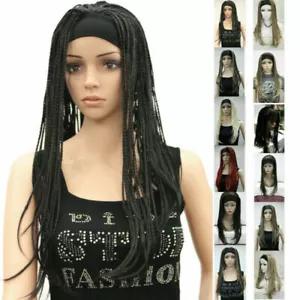 Synthetic Long Straight Hand Made Braids 3/4 Half Full Wig Headband for Women UK - Picture 1 of 44