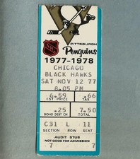 1977-78 Pittsburgh PENGUINS Chicago Black Hawks NHL Vintage Hockey Ticket Stub 1