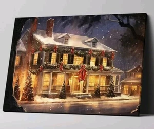 Christmas Winter Cosy House Holiday Home Santa Living Room Canvas Wall Art Print - Picture 1 of 8