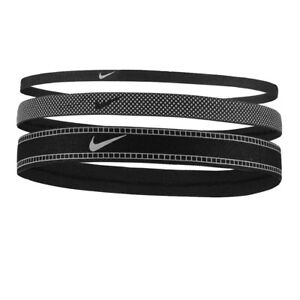 Nike Hairbands Mens Womens Head Bands 3 Pack Black Silver Mixed Width New