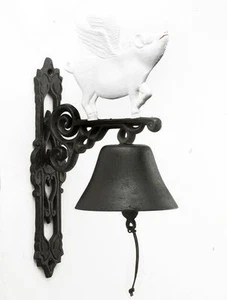 Hand Painted Flying Pig Wall Mounted Garden Bell - Picture 1 of 2
