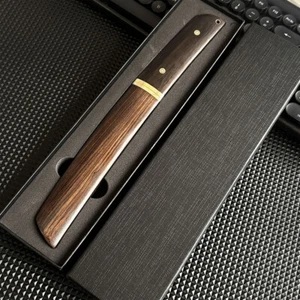 VG10 Damascus Knife Ebony Wood Handle Sheath Full Tang Outdoor Camping EDC Tool - Picture 1 of 9