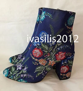 ZARA NEW EMBROIDERED FLOWER ANKLE BOOTS BLOCK HEELS EU 41 /US 10/UK 8 2107/201 - Picture 1 of 8