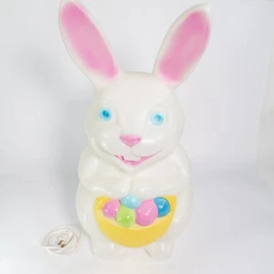 Vintage Empire Plastic Easter Bunny Rabbit w/egg Basket Light Up Blow Mold 22" - Picture 1 of 15