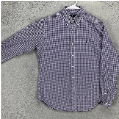 Ralph Lauren 男式正装衬衫 15.5 34-35 紫色格子经典合身纽扣 — 第 1/4 张图片