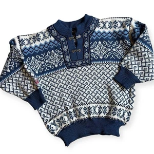 Nordstrikk Norway Wool Sweater Kids Size Medium Nordic Fair Isle Knit 1/4 Clasp - Picture 1 of 5