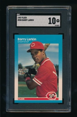 1987 Fleer #204 Barry Larkin SGC 10 GEM MINT Cincinnati Reds HOF RC - Image 1 of 2