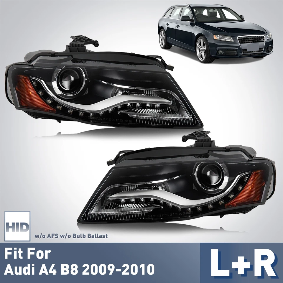 HID/Xenon Headlight For 2009-2010 Audi A4 B8 w/o AFS w/ LED DRL Left+Right Pair Foto 1 de 4