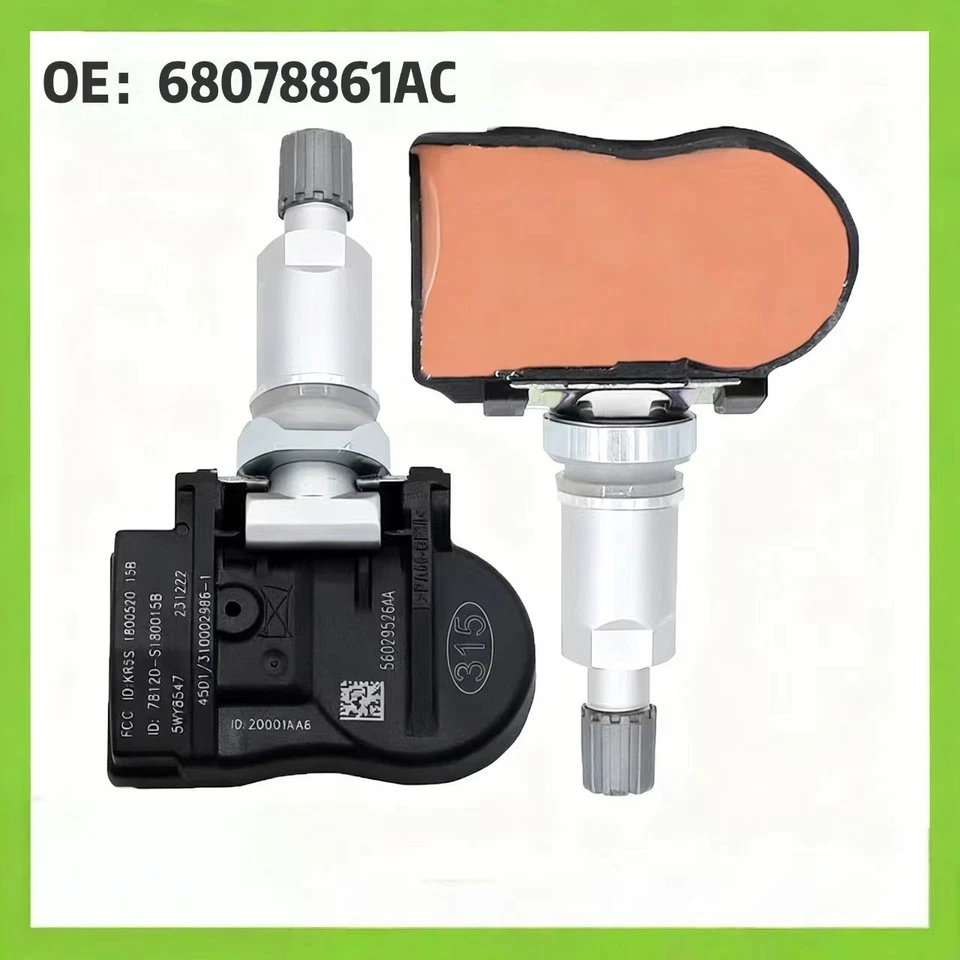 4Pcs New 68078861AC Programmed Tire Pressure Sensor TPMS for Chrysler Dodge Jeep - Image 1 of 4
