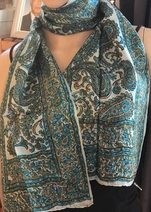 Silk Vintage Floral/Paisley Print Scarf 62''X10'' Handmade - Picture 1 of 8