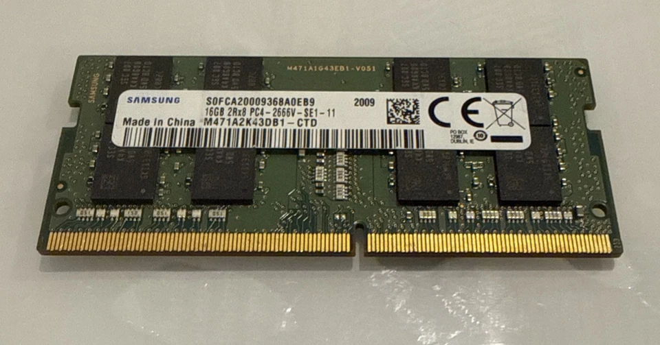 Samsung 16GB DDR4 2666MHz SODIMM PC4-21300 260-Pin Laptop RAM – M471A2K43DB1-CTD - Image 1 of 1