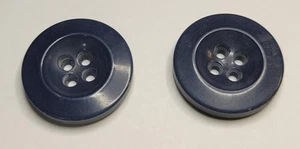 Set of 2 4-Hole Plastic Buttons Blue 7/8 Inch Sewing Replacement Vintage Round - Picture 1 of 3