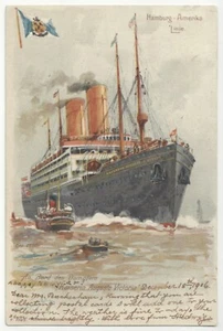 1906 Hamburg Amerika Line barco de vapor Kaiserin Auguste Victoria, tarjeta Ocean Liner - Imagen 1 de 2