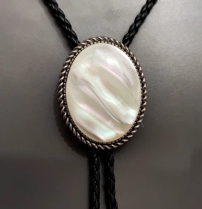 Mother of Pearl Bola Bolo Tie Wedding Necklace for Men Women - Western Necktie - Picture 1 of 5