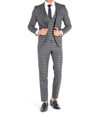 Herren Besondere Anlasse Herren Anzug Sakko Weste Hose Business Hochzeit Grau Kariert Slim Fit Gr 50 56 Kleidung Accessoires Sticisce Sredisce Si