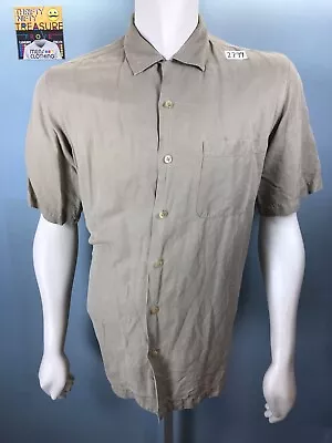 Mens Talbots Medium Hazel Wood S/S Button Down Hawaiian Shirt Linen Silk *Tear - Image 1 of 4