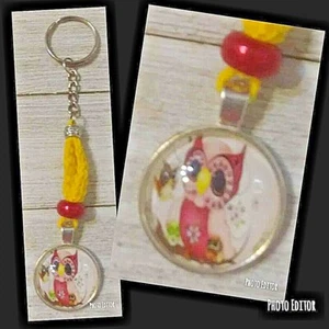 Owl Charm Keychain Keyring Crochet Yarn Handmade in USA - Picture 1 of 1