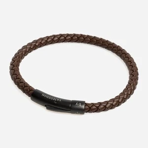 TATEOSSIAN Dark Brown Leather Bracelet RT Logo BlacK LP Plated BR2114 - Picture 1 of 2