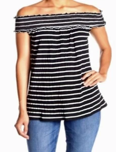 Top Max Studio Hombro Descubierto Mujer Talla-XS Blanco y Negro Rayas Elastizado NUEVO $68 - Imagen 1 de 9