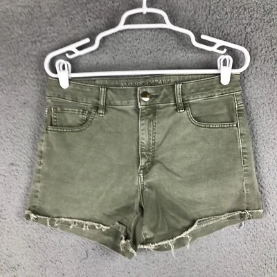 American Eagle Outfitters Hi Rise Shortie Cut Off Cuffed Green Jean Shorts 10 - Image 1 of 4