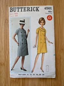 BUTTERICK 4501 Pattern VTG 60s Dress 18.5 Double-breasted Asymmetrical - Picture 1 of 2